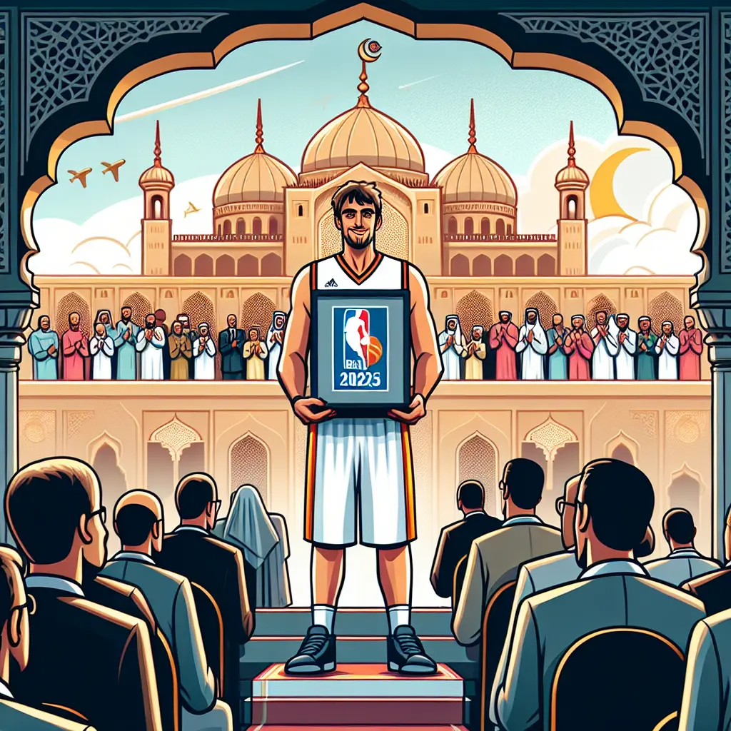 Representation of Pau Gasol inducted into 2025 FIBA Hall of Fame during ceremony in Bahrain