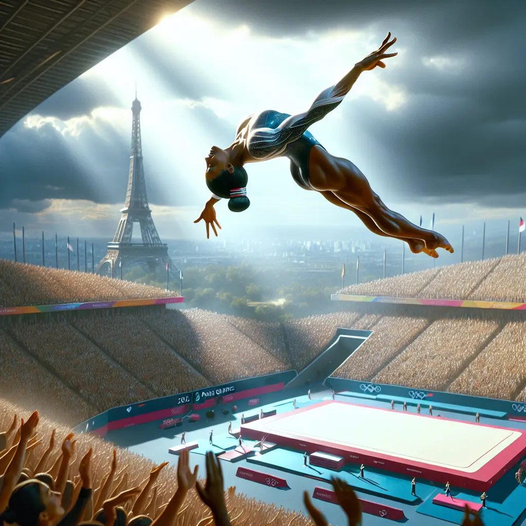 Representation of Simone Biles' Triumphant Return to the 2024 Paris Olympics Solidifies Her Legacy as the GOAT of Gymnastics